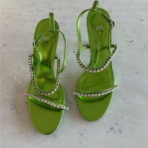 Zara Shiny Green Sandals with Sparkling Accents ( New without tags)